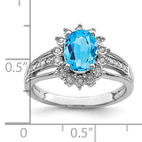 Sterling Silver Rhodium Diam. & Oval Blue Topaz Ring QR3047BT
