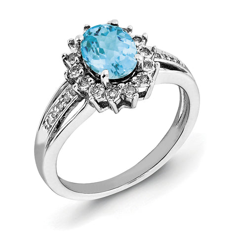 Sterling Silver Rhodium Diam. & Oval Blue Topaz Ring QR3047BT - shirin-diamonds
