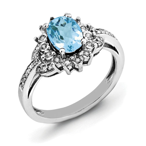 Sterling Silver Rhodium Diam. & Oval Checker-Cut Blue Topaz Ring QR3048BT - shirin-diamonds