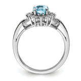Sterling Silver Rhodium Diam. & Checker-Cut Light Swiss Blue Topaz Ring QR3048LSBT