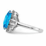 Sterling Silver Rhodium Checker-Cut Blue Topaz & Diam. Ring QR3050BT
