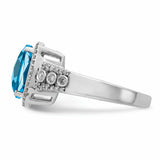 Sterling Silver Rhodium Checker-Cut Blue Topaz & Diam. Ring QR3051BT