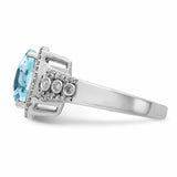 Sterling Silver Rhodium Diam. & Checker-Cut Light Swiss Blue Topaz Ring QR3051LSBT