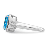 Sterling Silver Rhodium Octagonal Blue Topaz & Diam. Ring QR3052BT