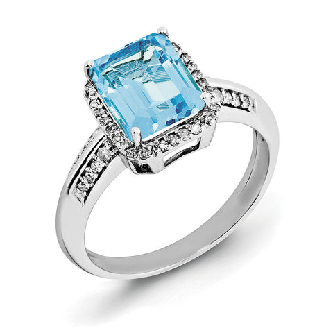 Sterling Silver Rhodium Octagonal Blue Topaz & Diam. Ring QR3052BT - shirin-diamonds