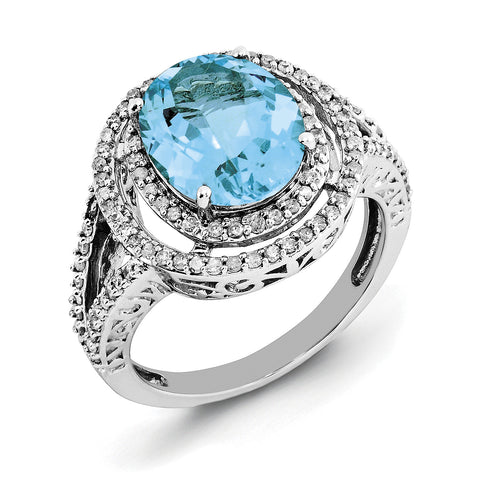 Sterling Silver Rhodium Oval Blue Topaz & Diam. Ring QR3053BT - shirin-diamonds