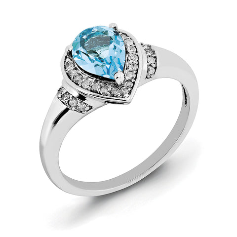 Sterling Silver Rhodium Blue Topaz & Diam. Ring QR3054BT - shirin-diamonds