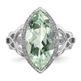 Sterling Silver Rhodium Diam. & Green Quartz Ring QR3056AG