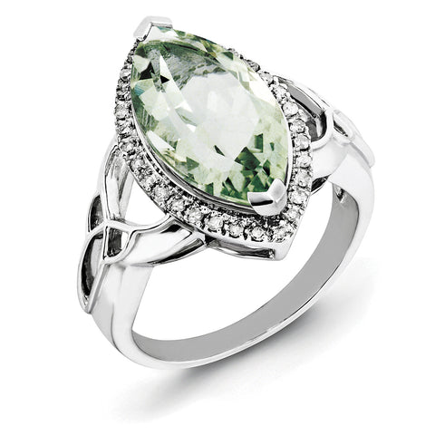 Sterling Silver Rhodium Diam. & Green Quartz Ring QR3056AG - shirin-diamonds