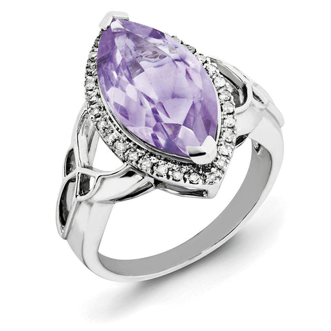 Sterling Silver Rhodium Diam. & Pink Quartz Ring QR3056PQ - shirin-diamonds