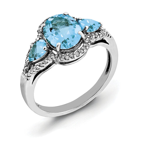 Sterling Silver Rhodium Oval Blue Topaz & Diam. Ring QR3057BT - shirin-diamonds