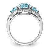 Sterling Silver Rhodium Diam. & Light Swiss Blue Topaz Ring QR3057LSBT