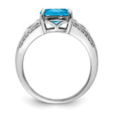Sterling Silver Rhodium Blue Topaz & Diam. Ring QR3059BT