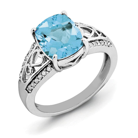 Sterling Silver Rhodium Blue Topaz & Diam. Ring QR3059BT - shirin-diamonds