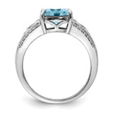 Sterling Silver Rhodium Diam. & Light Swiss Blue Topaz Ring QR3059LSBT