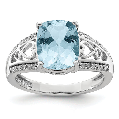 Sterling Silver Rhodium Diam. & Light Swiss Blue Topaz Ring QR3059LSBT
