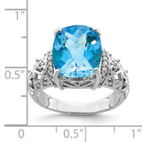 Sterling Silver Rhodium Checker-Cut Blue Topaz & Diam. Ring QR3061BT