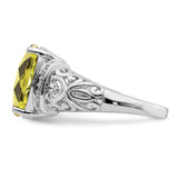 Sterling Silver Rhodium Diam. & Checker-Cut Lemon Quartz Ring QR3061LQ