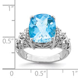 Sterling Silver Rhodium Diam. & Checker-Cut Light Swiss Blue Topaz Ring QR3061LSBT