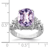 Sterling Silver Rhodium Diam. & Checker-Cut Pink Quartz Ring QR3061PQ