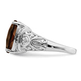 Sterling Silver Rhodium Diam. & Checker-Cut Smoky Quartz Ring QR3061SQ