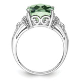 Sterling Silver Rhodium Diam. & Checker-Cut Green Quartz Ring QR3062AG
