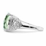 Sterling Silver Rhodium Diam. & Checker-Cut Green Quartz Ring QR3062AG