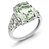 Sterling Silver Rhodium Diam. & Checker-Cut Green Quartz Ring QR3062AG - shirin-diamonds