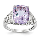 Sterling Silver Rhodium Diam. & Checker-Cut Pink Quartz Ring QR3062PQ - shirin-diamonds