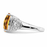 Sterling Silver Rhodium Diam. & Checker-Cut Whiskey Quartz Ring QR3062WQ