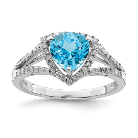 Sterling Silver Rhodium Diam. & Light Swiss Blue Topaz Ring QR3068LSBT