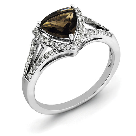 Sterling Silver Rhodium Diam. & Smoky Quartz Ring QR3068SQ - shirin-diamonds