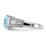 Sterling Silver Rhodium Diam. & Light Swiss Blue Topaz Ring QR3069LSBT