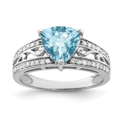 Sterling Silver Rhodium Diam. & Light Swiss Blue Topaz Ring QR3069LSBT