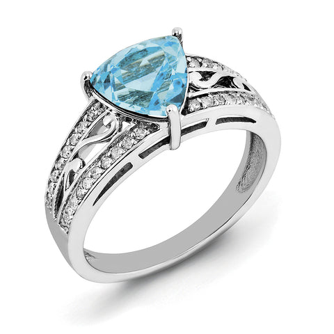 Sterling Silver Rhodium Diam. & Light Swiss Blue Topaz Ring QR3069LSBT - shirin-diamonds