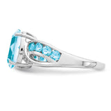 925 Sterling Silver Rhodium Diamond and Light Swiss Blue Topaz Ring