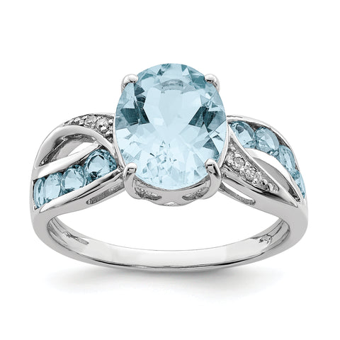 Sterling Silver Rhodium Diam. & Light Swiss Blue Topaz Ring