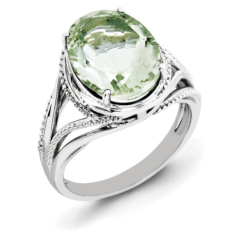 Sterling Silver Rhodium Oval Green Quartz Ring - shirin-diamonds
