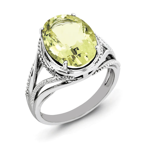 Sterling Silver Rhodium Lemon Quartz Ring - shirin-diamonds