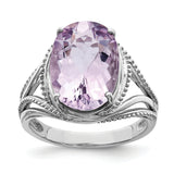 Sterling Silver Rhodium Pink Quartz Ring