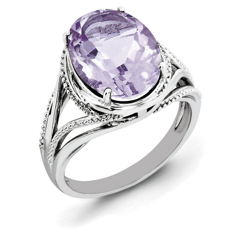 Sterling Silver Rhodium Pink Quartz Ring - shirin-diamonds