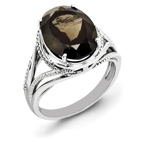Sterling Silver Rhodium Smoky Quartz Ring - shirin-diamonds