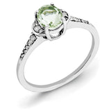 Sterling Silver Rhodium Oval Green Quartz & Diam. Ring - shirin-diamonds