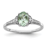 Sterling Silver Rhodium Green Quartz & Diam. Ring