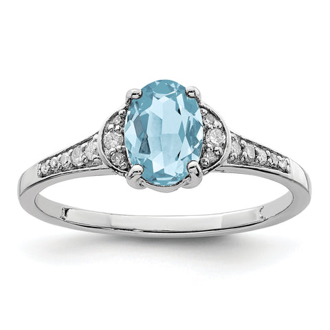 Sterling Silver Rhodium Diam. & Light Swiss Blue Topaz Ring