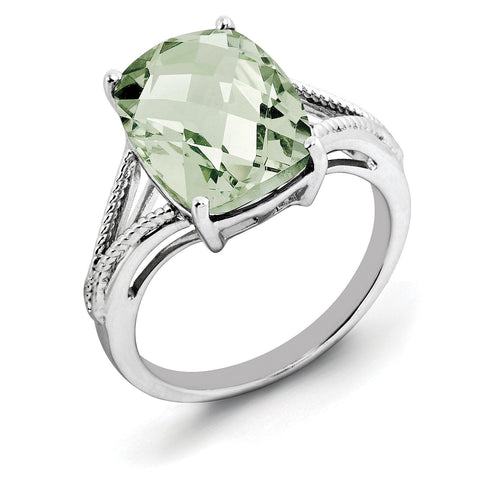 Sterling Silver Rhodium Checker-Cut Green Quartz Ring - shirin-diamonds