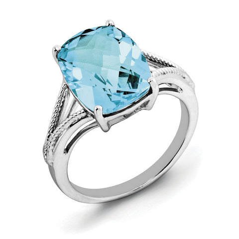 Sterling Silver Rhodium Checker-Cut Blue Topaz Ring - shirin-diamonds