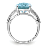 Sterling Silver Rhodium Checker-Cut Light Swiss Blue Topaz Ring