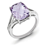 Sterling Silver Rhodium Checker-Cut Pink Quartz Ring - shirin-diamonds