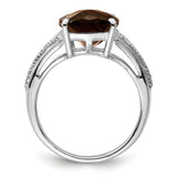 Sterling Silver Rhodium Checker-Cut Smoky Quartz Ring